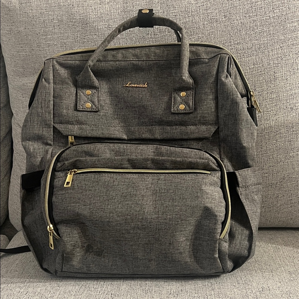 Lovenook Gray Travel Backpack with Gold Accents
